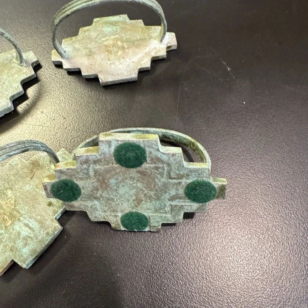 Green Southwest Shape Metal Napkin Ring Holders‎ Desert Set of 6 Nice Patina